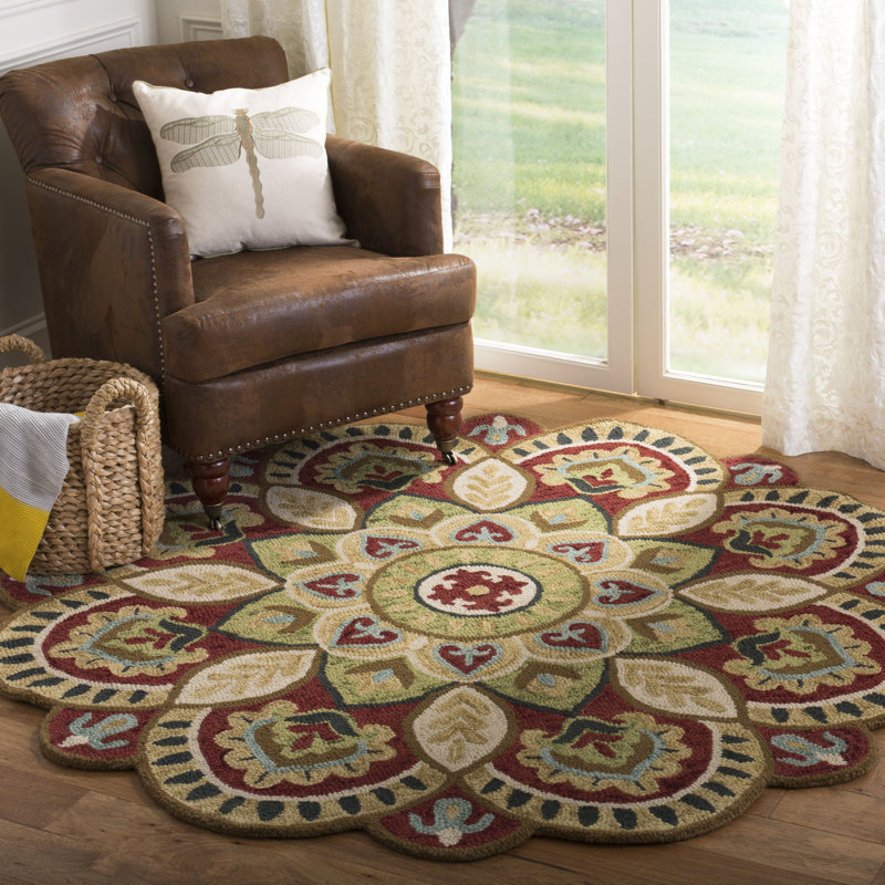 Charlton Home® Round Melania Oriental Handmade Tufted Wool Red/Taupe